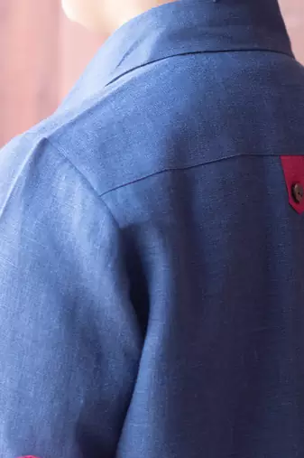 Navy-Blue Kantha Embroidered Linen Pathani Suit