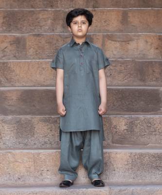 Viridian-Green Linen Pathani Suit 1