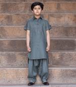Viridian-Green Linen Pathani Suit
