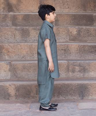 Viridian-Green Linen Pathani Suit 2