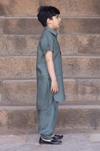 Viridian-Green Linen Pathani Suit