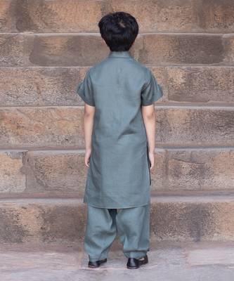 Viridian-Green Linen Pathani Suit 3