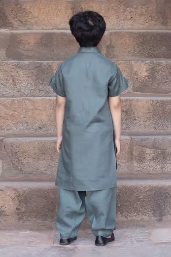 Viridian-Green Linen Pathani Suit