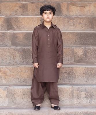 Dark-Brown Linen Pathani Suit 1