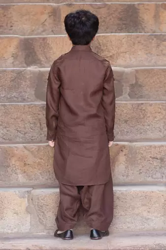 Dark-Brown Linen Pathani Suit