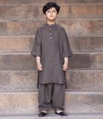 Forest Night Green Embroidered Linen Pathani Suit