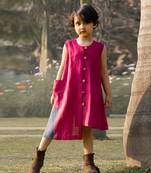 Crimson-Pink Kantha Embroidered Linen Dress