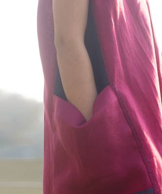 Crimson-Pink Kantha Embroidered Linen Dress 4
