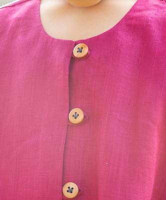 Crimson-Pink Kantha Embroidered Linen Dress 5