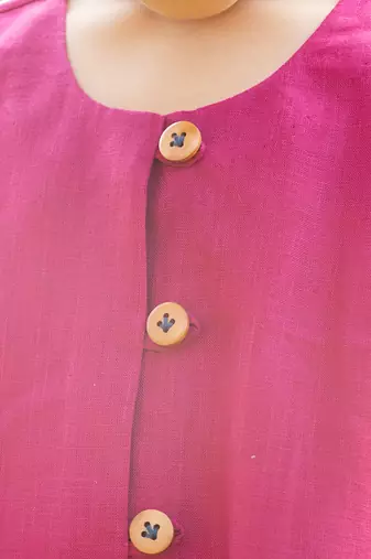 Crimson-Pink Kantha Embroidered Linen Dress