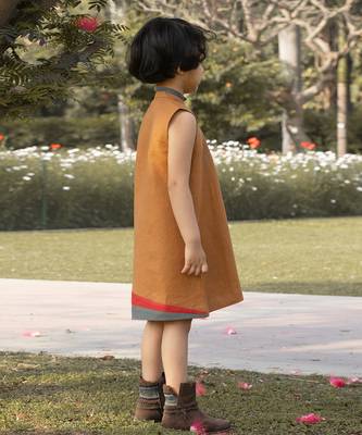 Mustard Yellow Kantha Embroidered Linen Dress 3