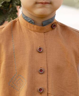 Mustard Yellow Kantha Embroidered Linen Dress 4