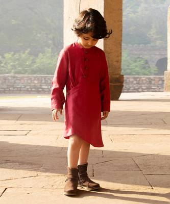 Candy-Red Embroidered Linen Dress 1
