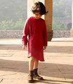 Candy-Red Embroidered Linen Dress