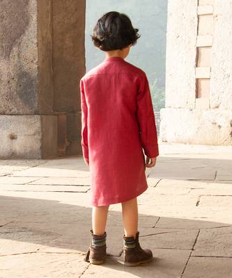 Candy-Red Embroidered Linen Dress 2