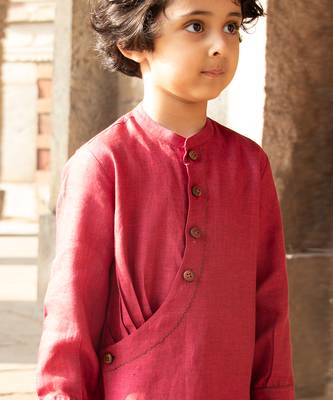 Candy-Red Embroidered Linen Dress 3