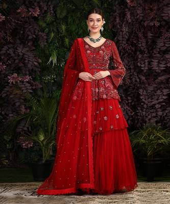 Red 2 Tier Hand Embroidered Maroon Gown Veil 2