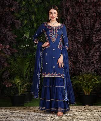 Blue Kurta Garara Dupatta 1
