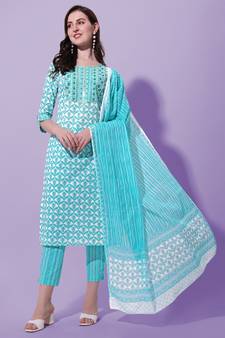 White printed cotton salwar