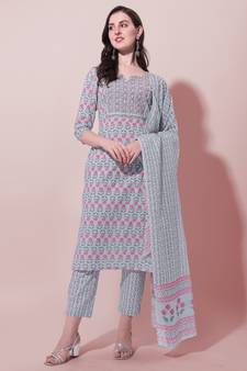 Grey printed cotton salwar