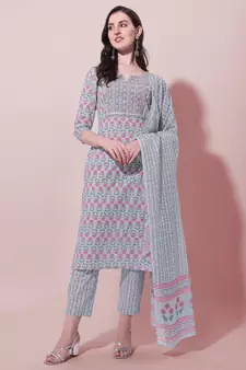 Grey printed cotton salwar