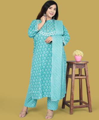 Turquoise printed cotton salwar 1