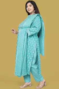 Turquoise printed cotton salwar