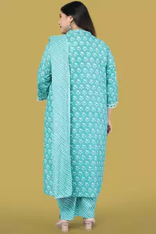 Turquoise printed cotton salwar