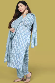 Light-blue printed cotton salwar