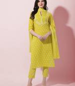 Yellow printed cotton salwar