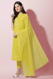 Yellow printed cotton salwar