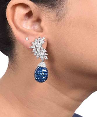 Blue Crescent Shaped Marquis Cluster Top With Blue Sapphire Drop In Invisible Setting 1