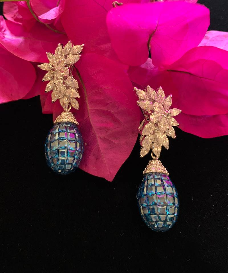 Blue Crescent Shaped Marquis Cluster Top With Blue Sapphire Drop In Invisible Setting