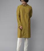 Men Mustard Cotton Slik Straight Kurta