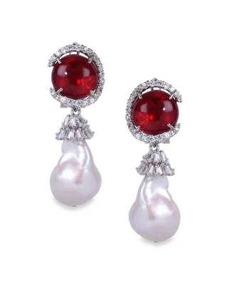 Red Cabochon Ruby With Baroque Pearl Drop And Diamonds 2