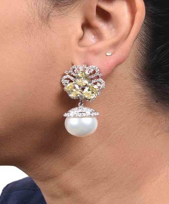 White Yellow Sapphire Cluster Top With Cultured Pearl Drop 1