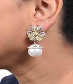 White Yellow Sapphire Cluster Top With Cultured Pearl Drop