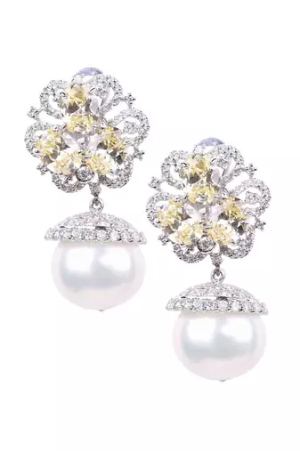 White Yellow Sapphire Cluster Top With Cultured Pearl Drop