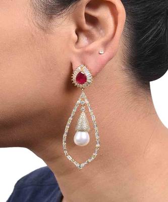 Red Ruby Pear Top With Cultured Pearl Drop And Big Diamond Halo 1