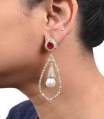 Red Ruby Pear Top With Cultured Pearl Drop And Big Diamond Halo