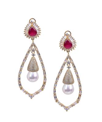 Red Ruby Pear Top With Cultured Pearl Drop And Big Diamond Halo 3