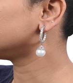 White Princess Cut Diamonds Big Hoops With White Pearl Drop