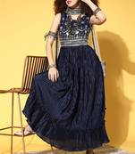 Blue embroidered chiffon ethnic-kurtis