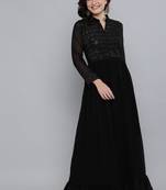 Black embroidered georgette ethnic-kurtis