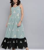 Green embroidered georgette ethnic-kurtis