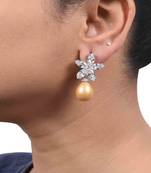 Beige Marquise Flower Top With Cultured Yellow Pearl Drop