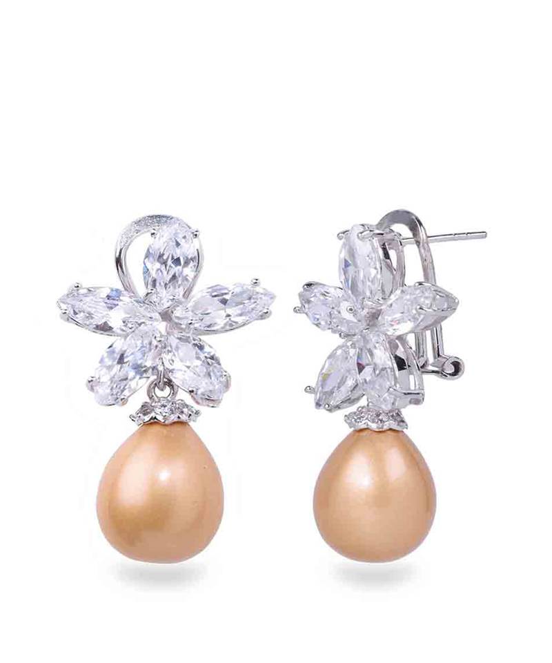 Beige Marquise Flower Top With Cultured Yellow Pearl Drop