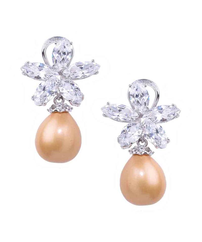 Beige Marquise Flower Top With Cultured Yellow Pearl Drop