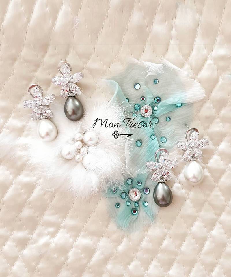 White Marquise Flower Top With Cultured Yellow Pearl Drop