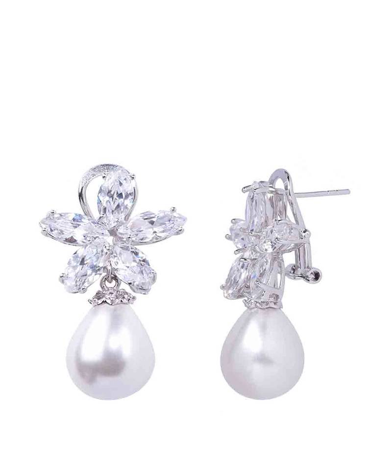 White Marquise Flower Top With Cultured Yellow Pearl Drop